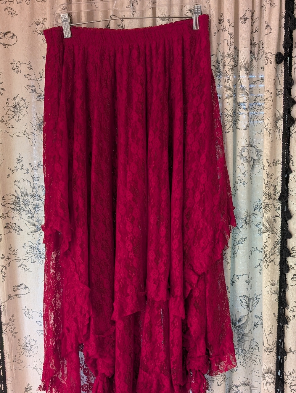 FINAL PRICE $10 Lace maxi skirt, cranberry color layered lace skirt, size large - Picture 5 of 5